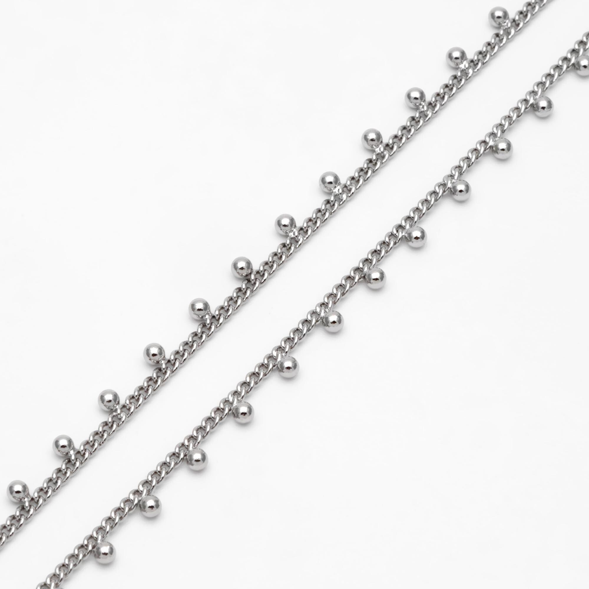 Gold/ Silver Curb Chain with Ball Charms, 18K Gold/ Rhodium plated Brass, Quality Chain for DIY Necklace Wholesale (#LK-253)/ 1 Meter=3.3ft